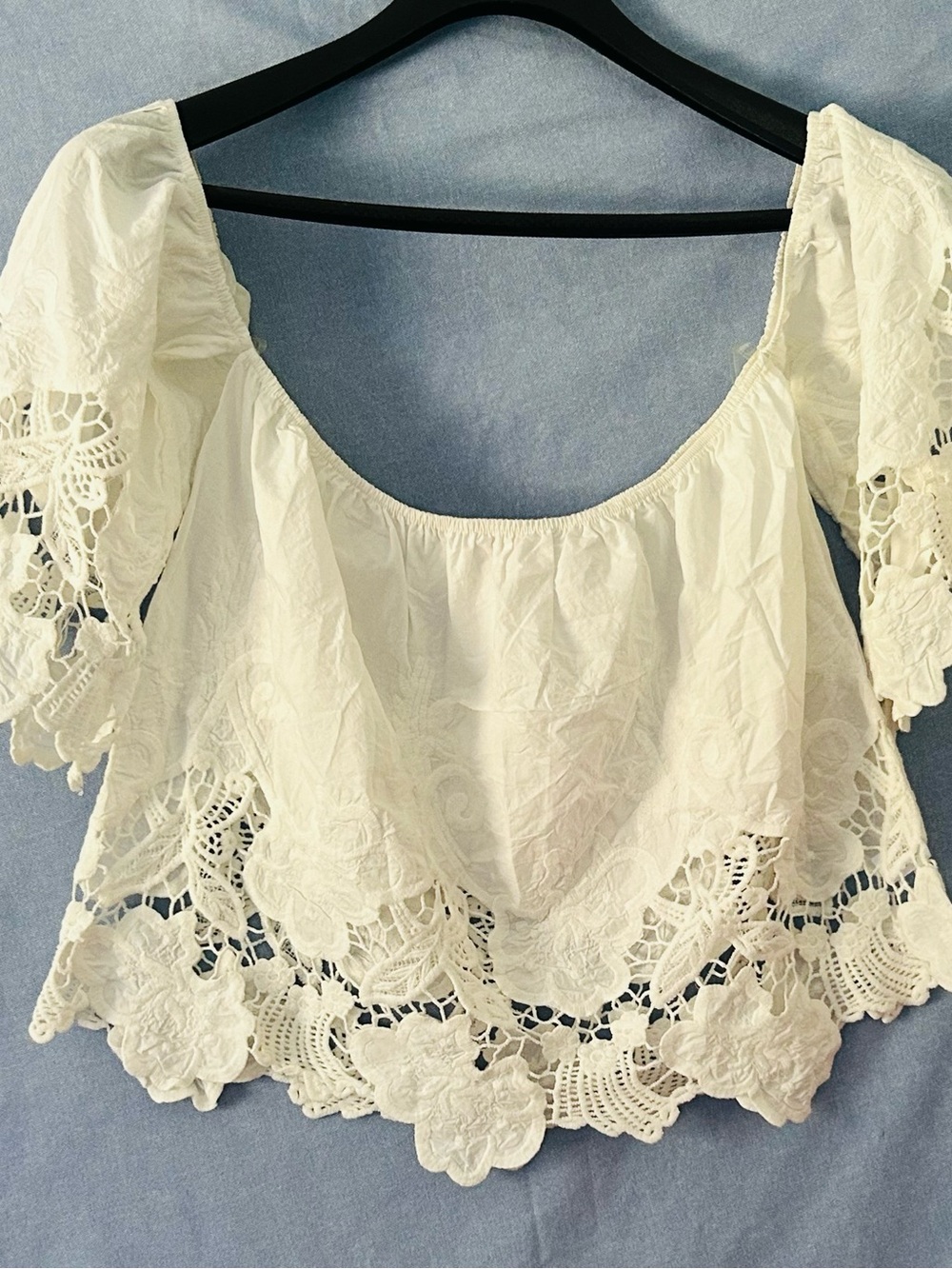 VTG White Lace Crochet Off-Shoulder Women's Top SZ Large